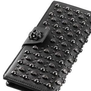 Skull Studded Purses Genuine Leather Wallet